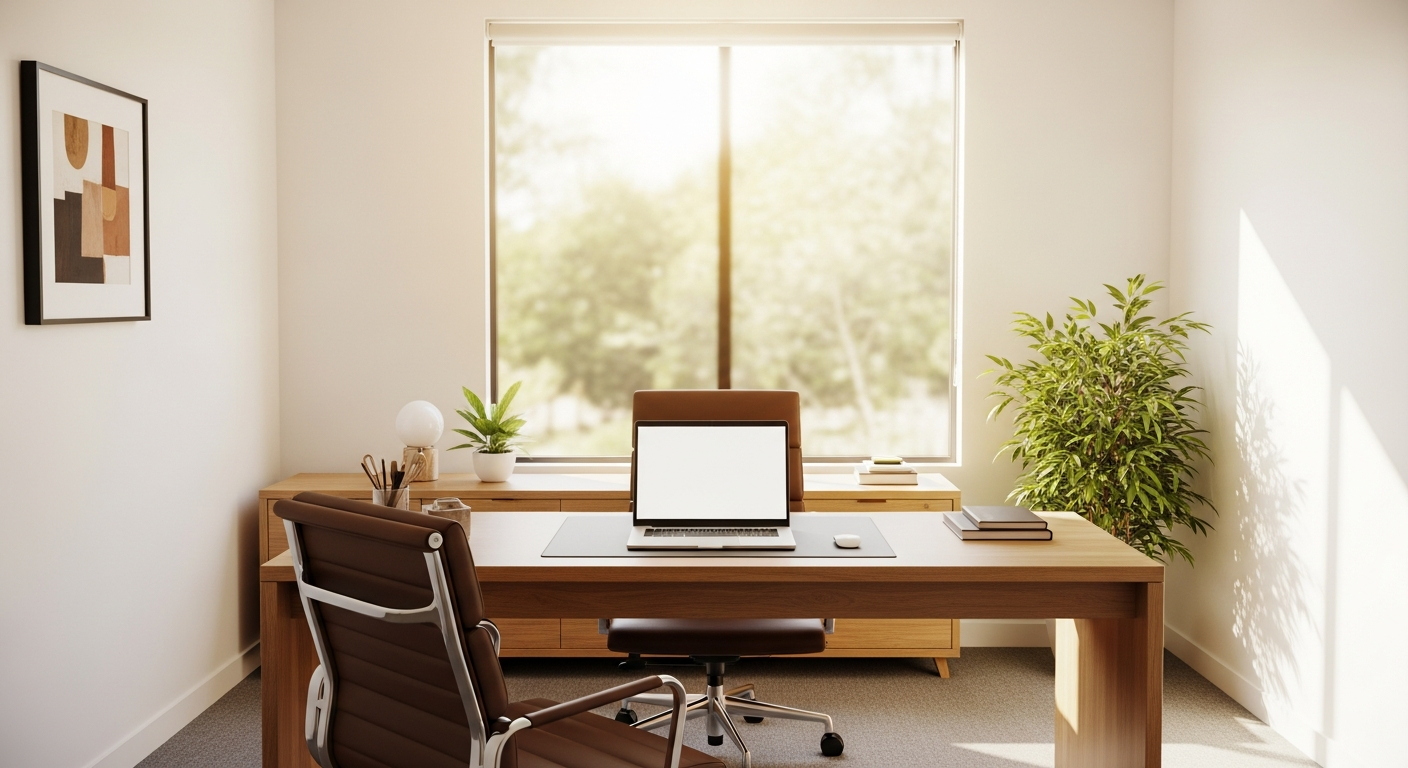 Bright professional private office suite interior at Bells Ferry Prime Office Suites Acworth GA with modern desk and window