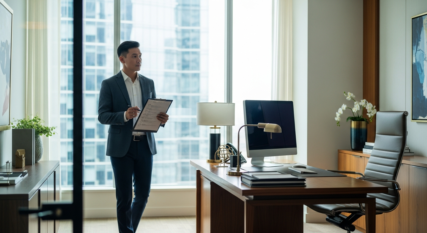 Professional reviewing office space checklist before signing a lease at Bells Ferry Prime Office Suites in Acworth GA